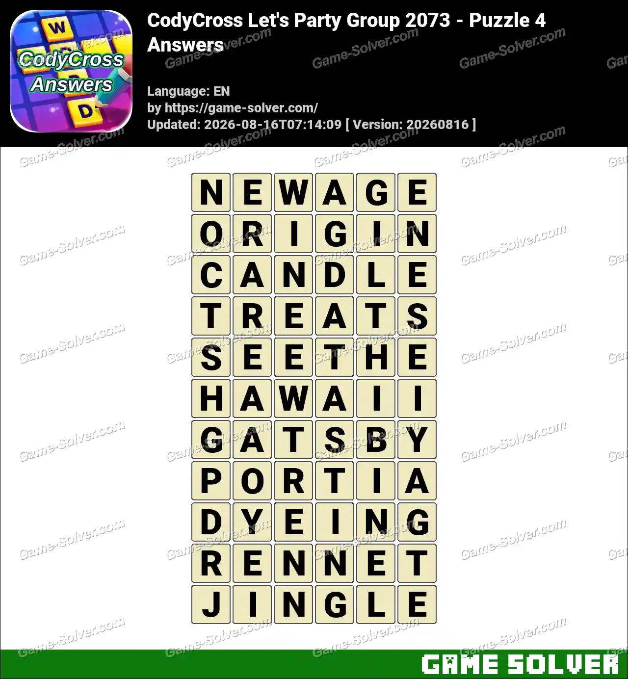 CodyCross Let’s Party Group 2073 – Puzzle 4 Answers